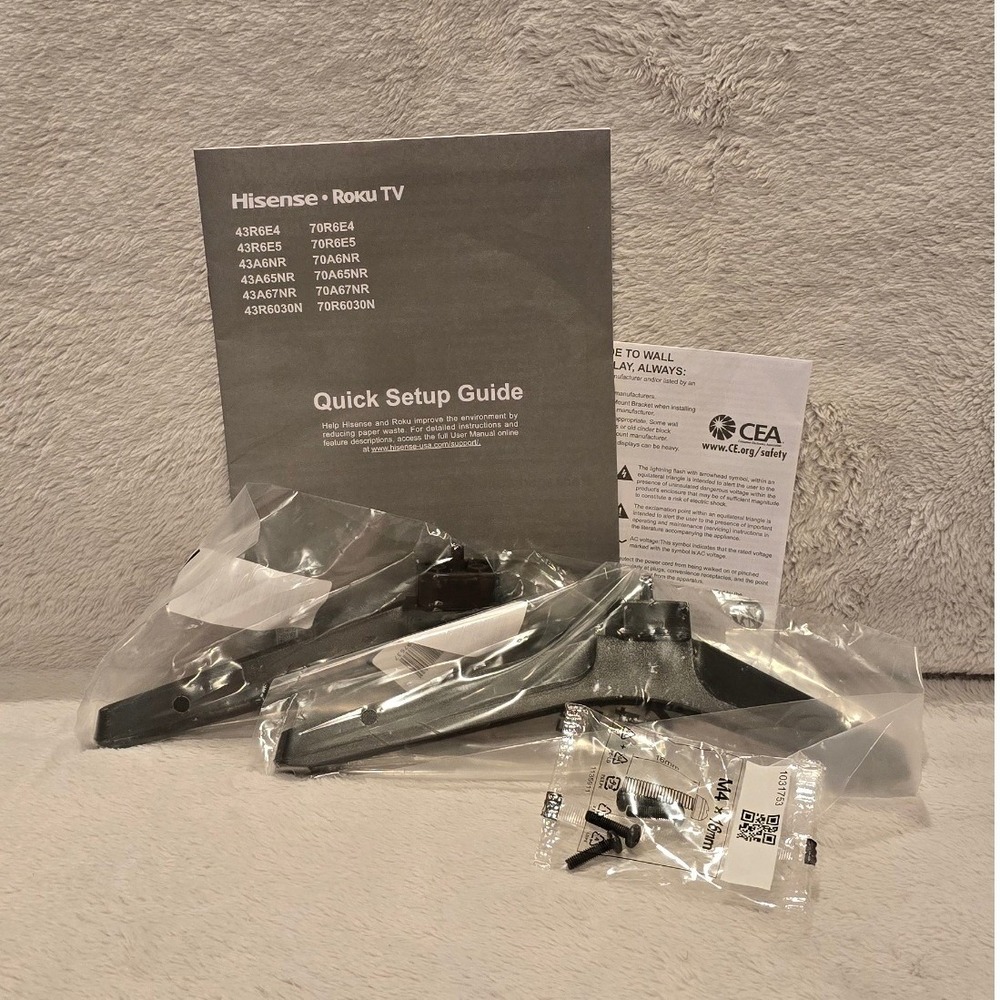 Hisense Roku TV Stand Legs Base Feet Screws Manual 43R6E4 70R6E4 43A6NR 70A6NR